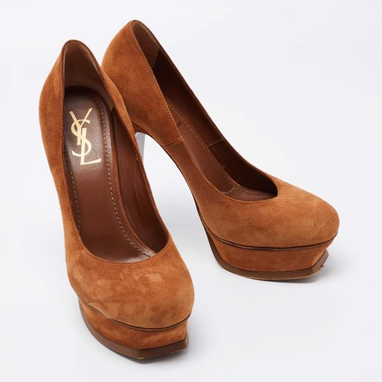 Pre Owned Yves Saint Laurent Brown Suede Tribtoo Platform Pumps Size 39