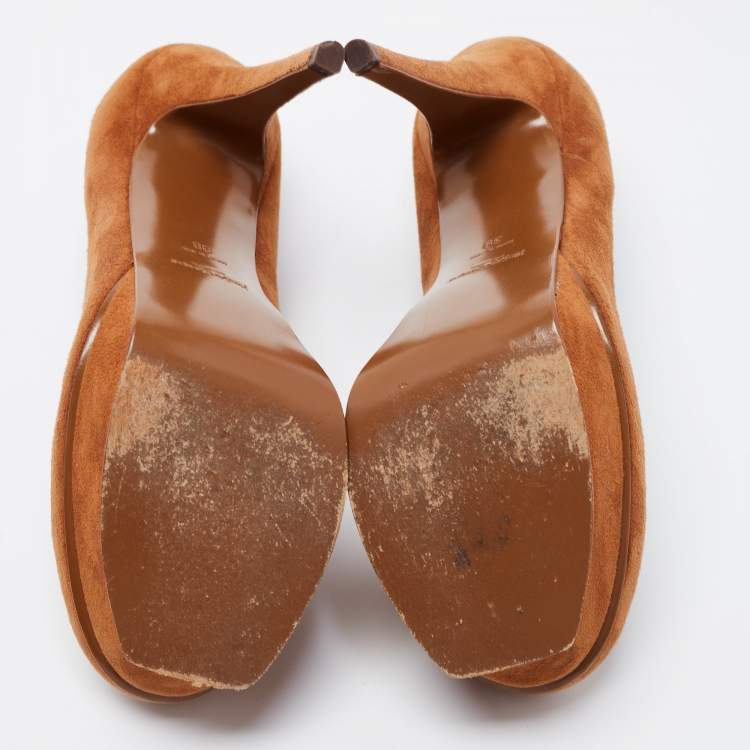 Pre Owned Yves Saint Laurent Brown Suede Tribtoo Platform Pumps Size 39