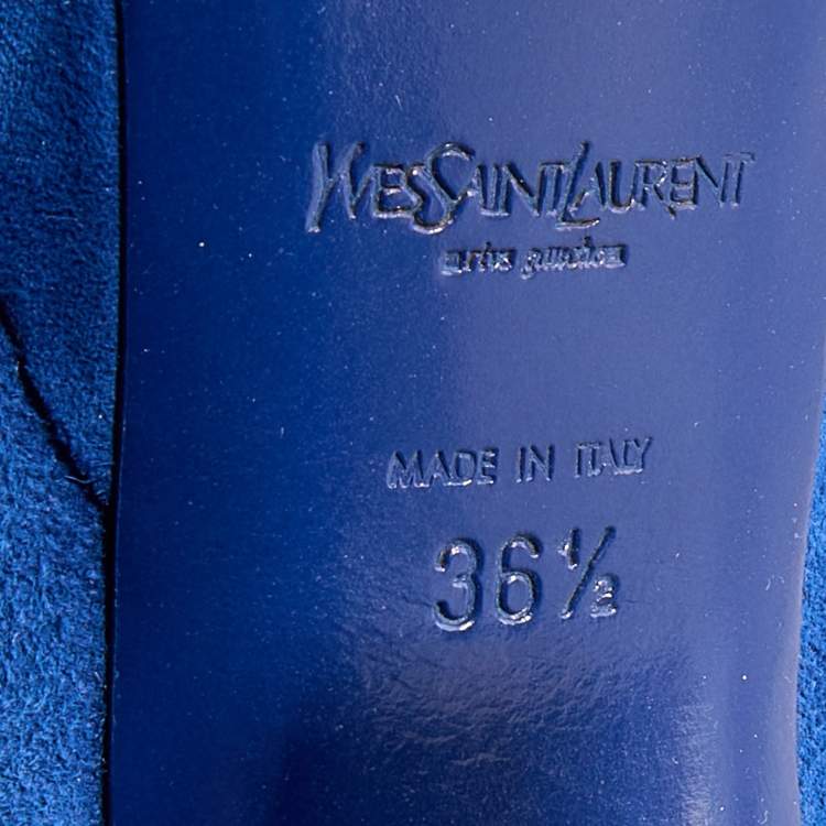 Pre Owned Yves Saint Laurent Blue Suede Palais Platform Peep Toe Pumps Size 36.5