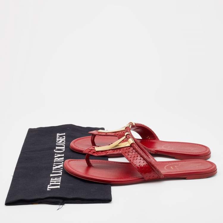 Pre Owned Yves Saint Laurent Red Python Leather Thong Flats Size 37