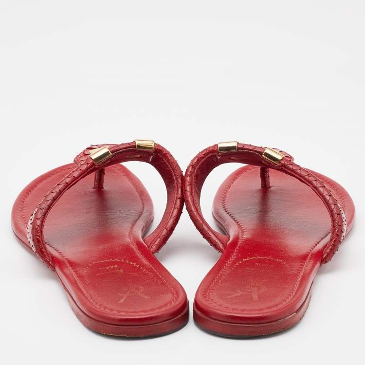 Pre Owned Yves Saint Laurent Red Python Leather Thong Flats Size 37