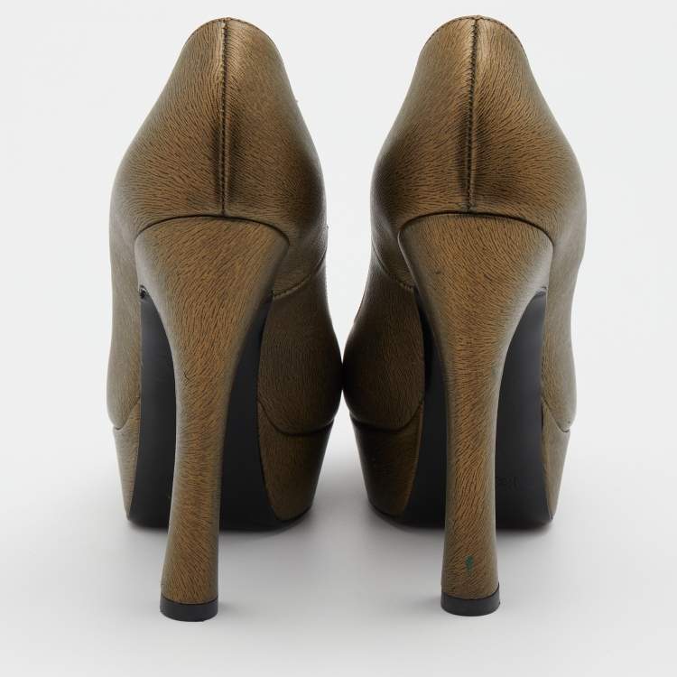 Pre Owned Yves Saint Laurent Brown Leather Palais Platform Peep Toe Pumps Size 36.5