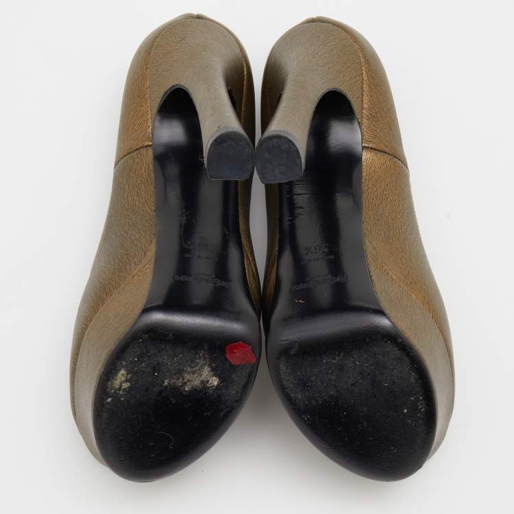 Pre Owned Yves Saint Laurent Brown Leather Palais Platform Peep Toe Pumps Size 36.5