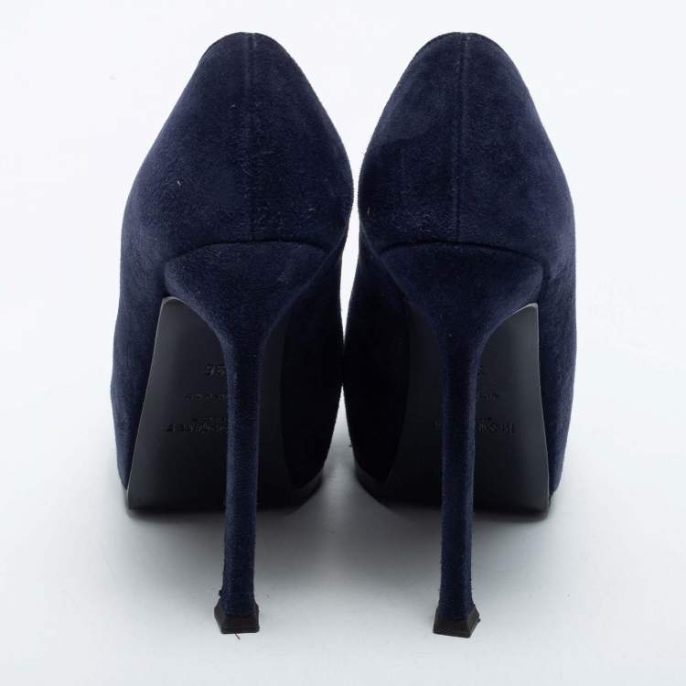 Pre Owned Yves Saint Laurent Navy Blue Suede Tribtoo Pumps Size 35