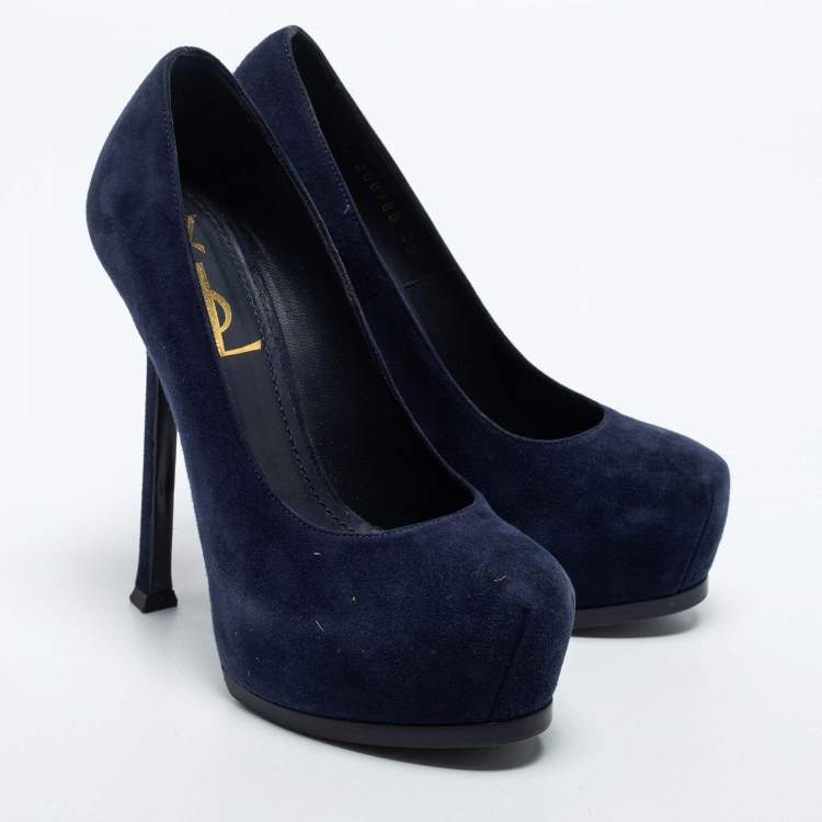 Pre Owned Yves Saint Laurent Navy Blue Suede Tribtoo Pumps Size 35