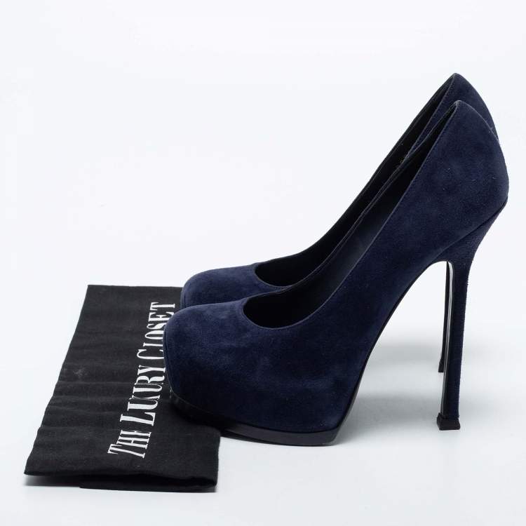 Pre Owned Yves Saint Laurent Navy Blue Suede Tribtoo Pumps Size 35