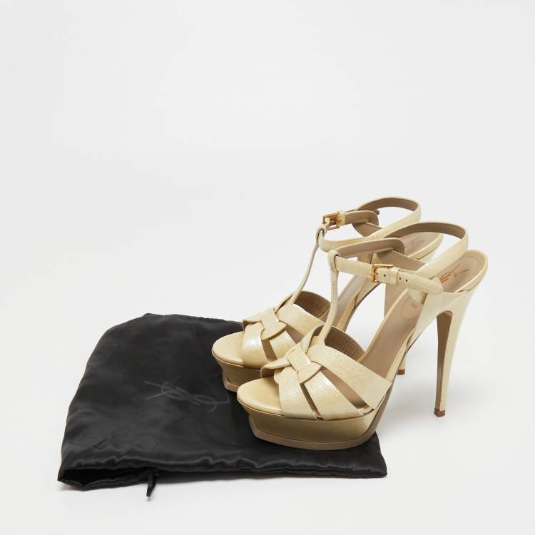 Pre Owned Yves Saint Laurent Light Yellow Textured Patent Leather Tribute Sandals Size 39