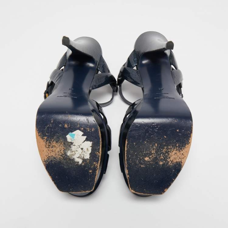 Pre Owned Yves Saint Laurent Blue Leather Tribute Sandals Size 41