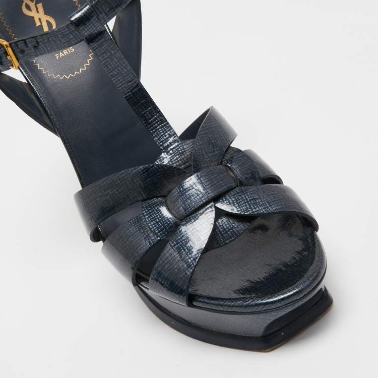 Pre Owned Yves Saint Laurent Blue Leather Tribute Sandals Size 41