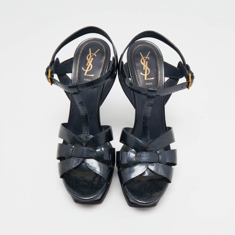Pre Owned Yves Saint Laurent Blue Leather Tribute Sandals Size 41