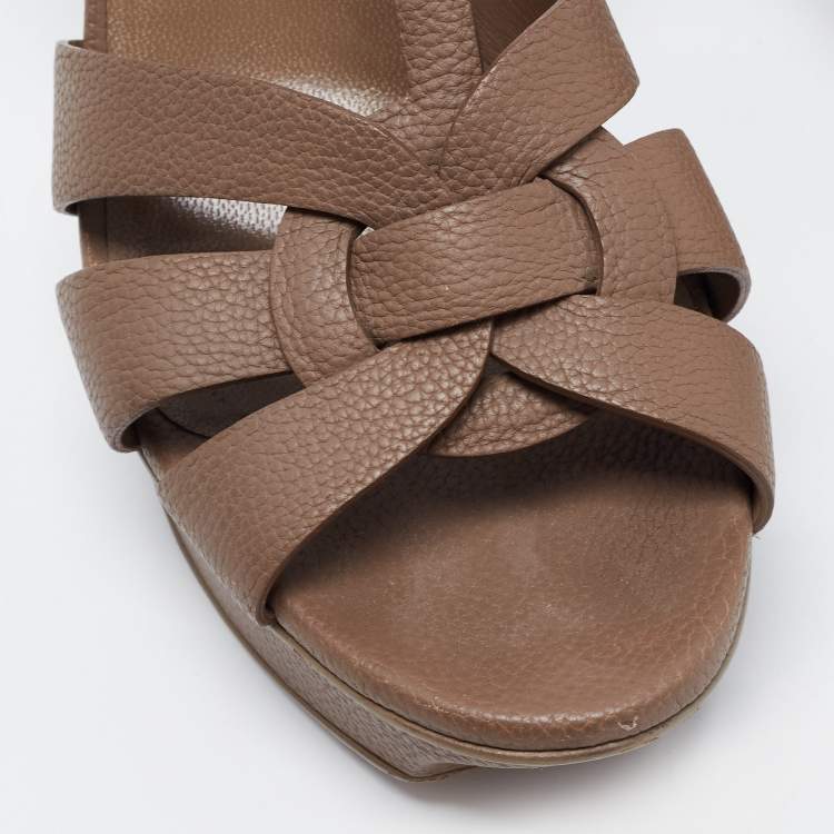 مملوكة مسبقًا Yves Saint Laurent Brown Leather Tribute Platform Sandals Size 40