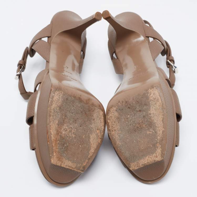 مملوكة مسبقًا Yves Saint Laurent Brown Leather Tribute Platform Sandals Size 40