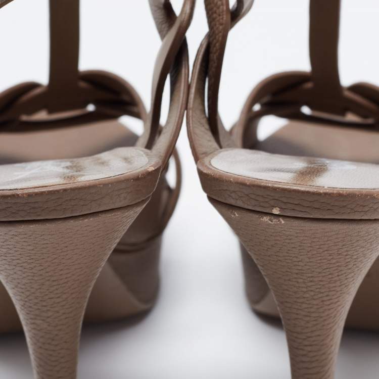 مملوكة مسبقًا Yves Saint Laurent Brown Leather Tribute Platform Sandals Size 40