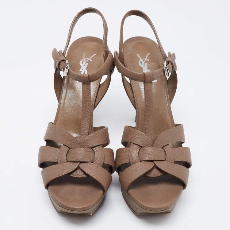 مملوكة مسبقًا Yves Saint Laurent Brown Leather Tribute Platform Sandals Size 40