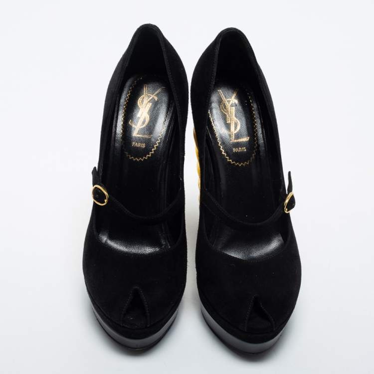 Pre Owned Yves Saint Laurent Black Suede Robyn Wedge Pumps Size 36