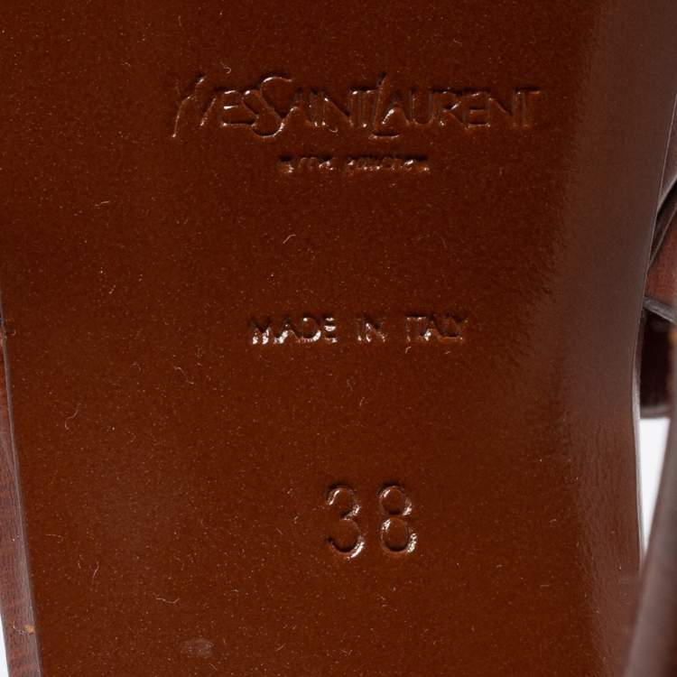 Pre Owned Yves Saint Laurent Brown Leather Tribute Platform Sandals Size 38