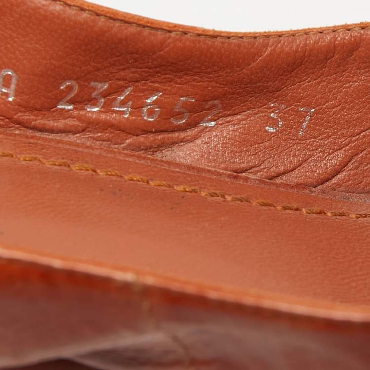 Pre Owned Yves Saint Laurent Orange Eel Leather Slingback Platform Sandals Size 37