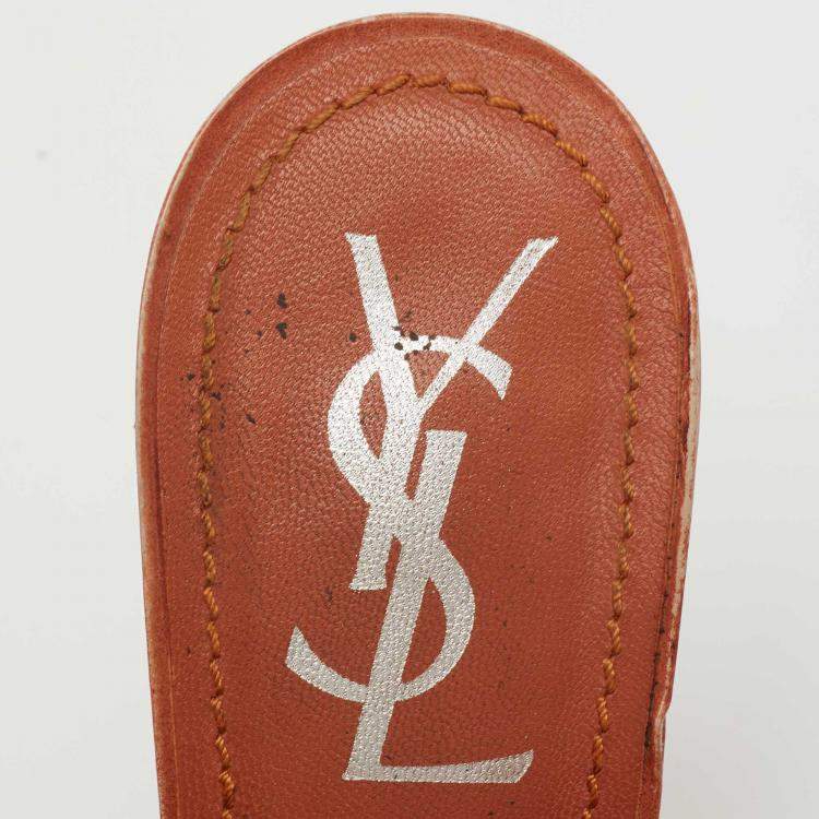 Pre Owned Yves Saint Laurent Orange Eel Leather Slingback Platform Sandals Size 37