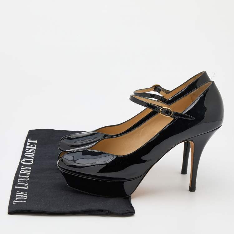 Pre Owned Yves Saint Laurent Black Patent Leather Tribute Too Mary Jane Platform Pumps Size 39