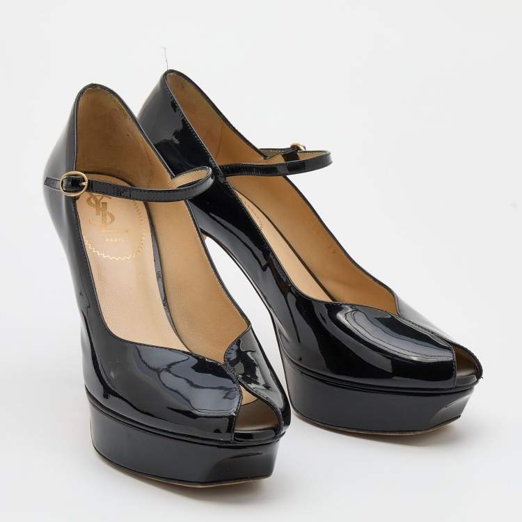 Pre Owned Yves Saint Laurent Black Patent Leather Tribute Too Mary Jane Platform Pumps Size 39