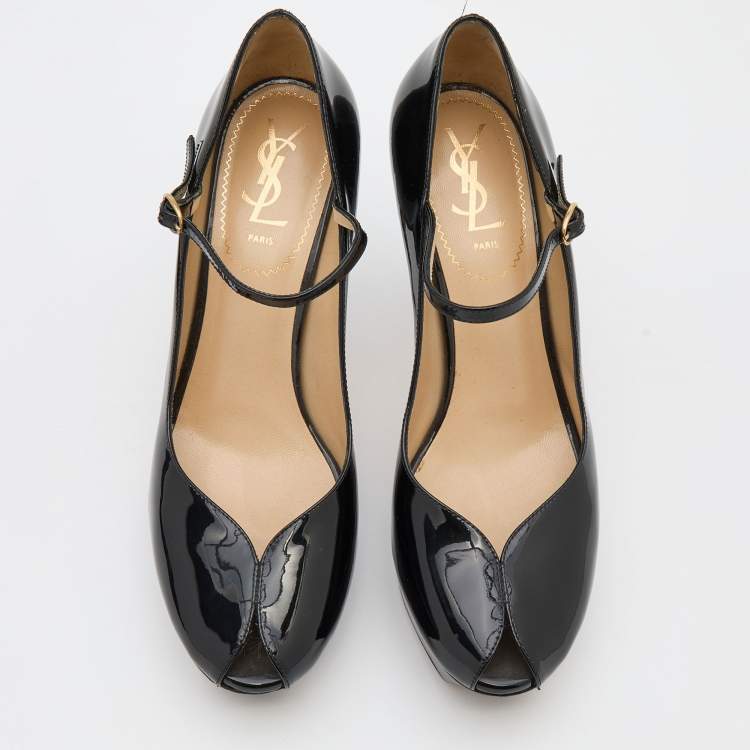 Pre Owned Yves Saint Laurent Black Patent Leather Tribute Too Mary Jane Platform Pumps Size 39
