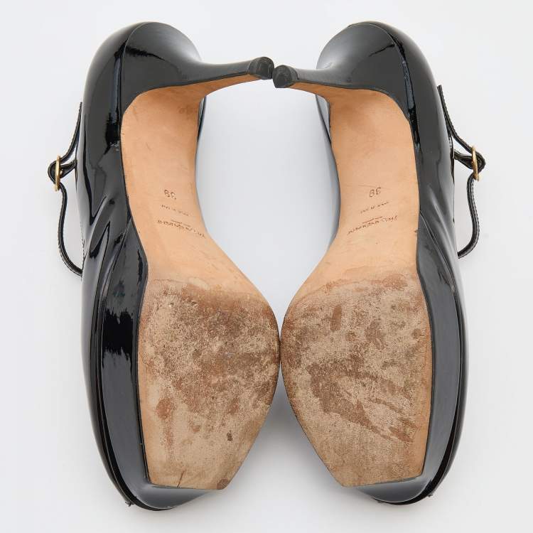 Pre Owned Yves Saint Laurent Black Patent Leather Tribute Too Mary Jane Platform Pumps Size 39