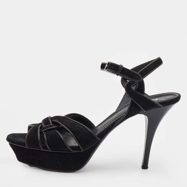 Pre Owned Yves Saint Laurent Black Suede Tribute Sandals Size 40