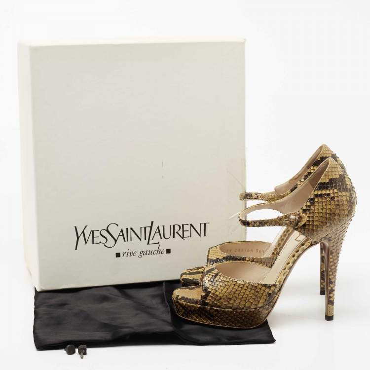 Pre Owned Yves Saint Laurent Two Tone Python Leather Sandals Size 36.5