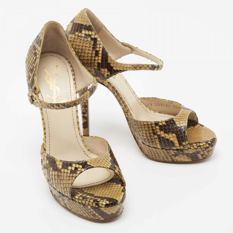 Pre Owned Yves Saint Laurent Two Tone Python Leather Sandals Size 36.5