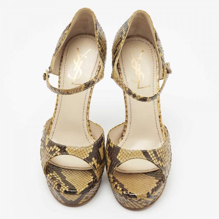 Pre Owned Yves Saint Laurent Two Tone Python Leather Sandals Size 36.5
