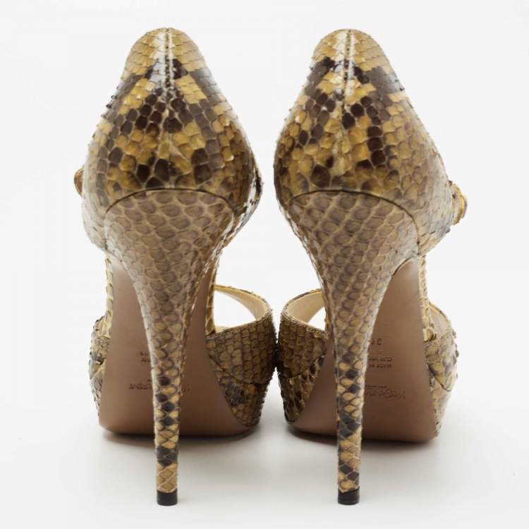 Pre Owned Yves Saint Laurent Two Tone Python Leather Sandals Size 36.5