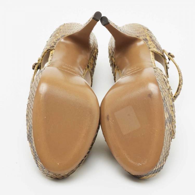 Pre Owned Yves Saint Laurent Two Tone Python Leather Sandals Size 36.5