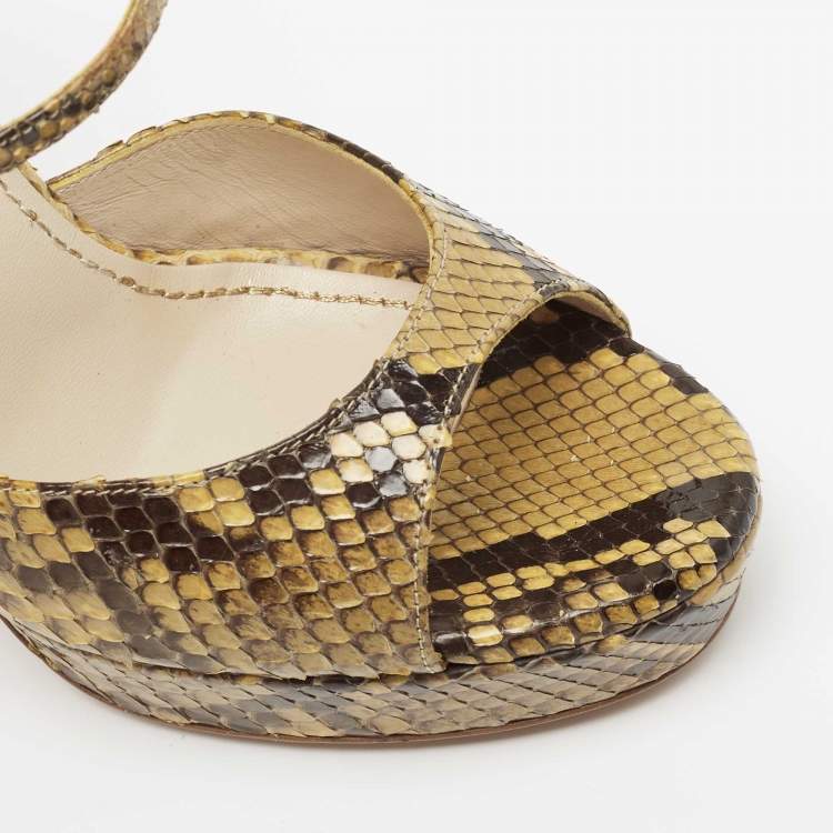 Pre Owned Yves Saint Laurent Two Tone Python Leather Sandals Size 36.5