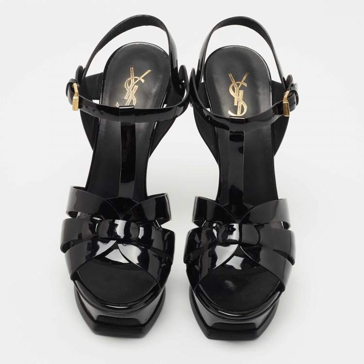 Pre Owned Yves Saint Laurent Black Patent Tribute Sandals Size 39