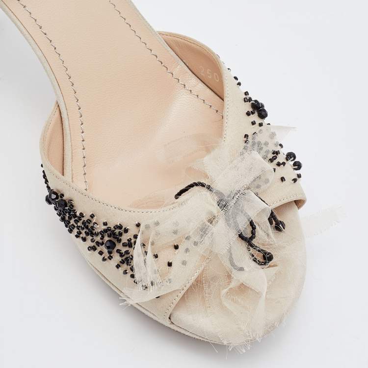Pre Owned Yves Saint Laurent Off White Suede and Fabric Ankle Strap Platform Sandals Size 40