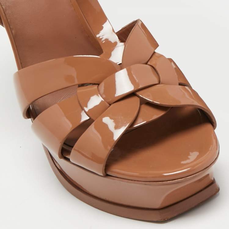 Pre Owned Yves Saint Laurent Brown Patent Leather Tribute Sandals Size 39
