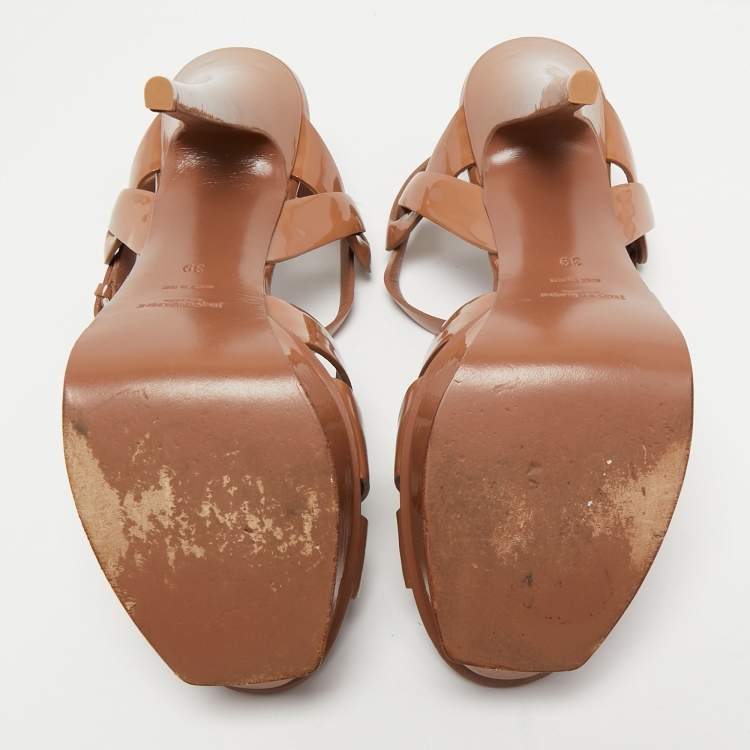 Pre Owned Yves Saint Laurent Brown Patent Leather Tribute Sandals Size 39