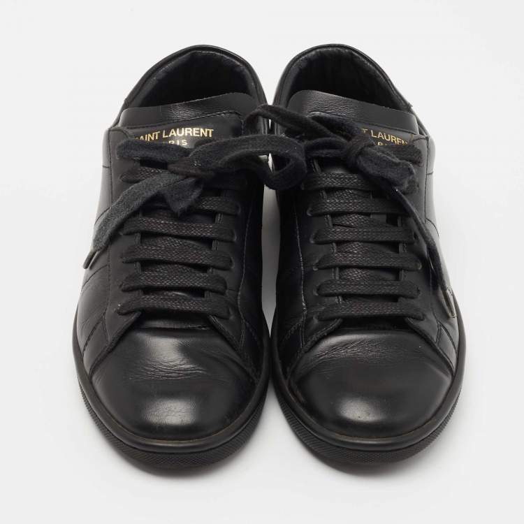 Pre Owned Yves Saint Laurent Black Leather Low Top Sneakers Size 37