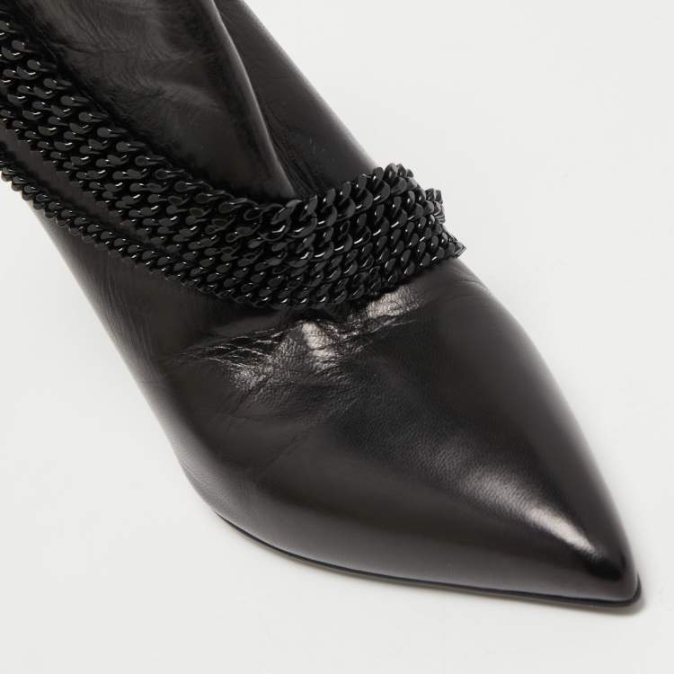 Pre Owned Yves Saint Laurent Black Leather Ankle Boots Size 40