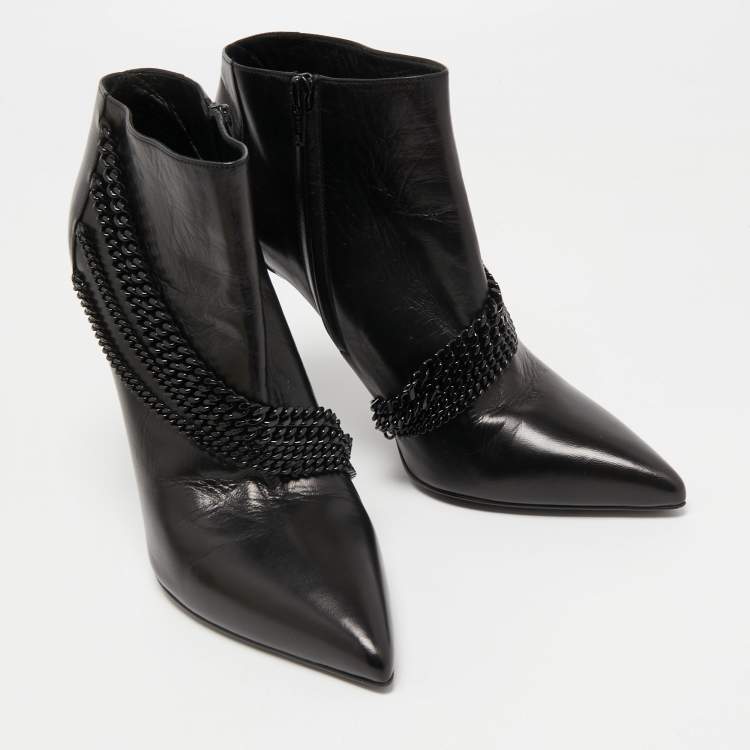 Pre Owned Yves Saint Laurent Black Leather Ankle Boots Size 40
