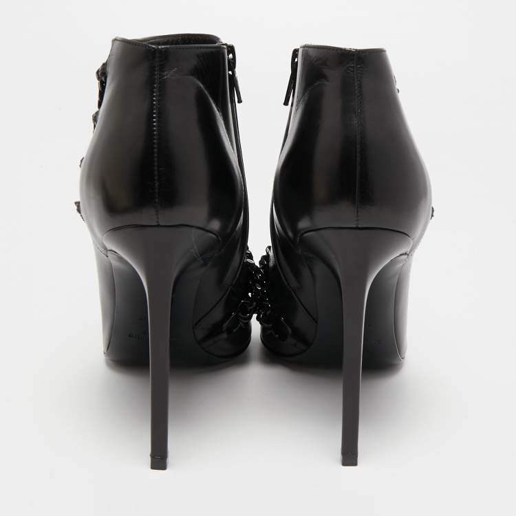 Pre Owned Yves Saint Laurent Black Leather Ankle Boots Size 40