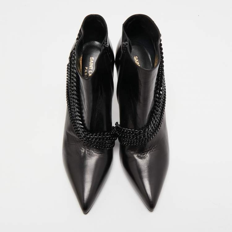 Pre Owned Yves Saint Laurent Black Leather Ankle Boots Size 40
