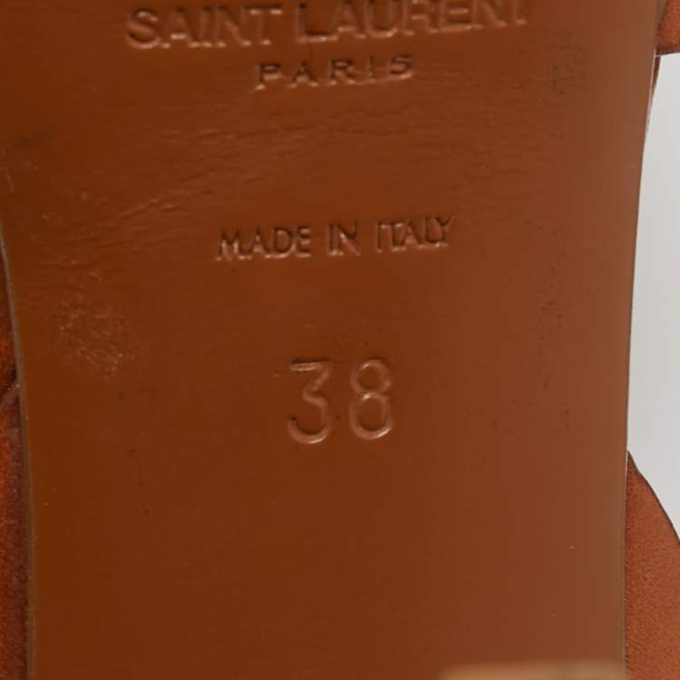 Pre Owned Yves Saint Laurent Brown Leather Tribute Sandals Size 38