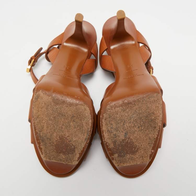Pre Owned Yves Saint Laurent Brown Leather Tribute Sandals Size 38