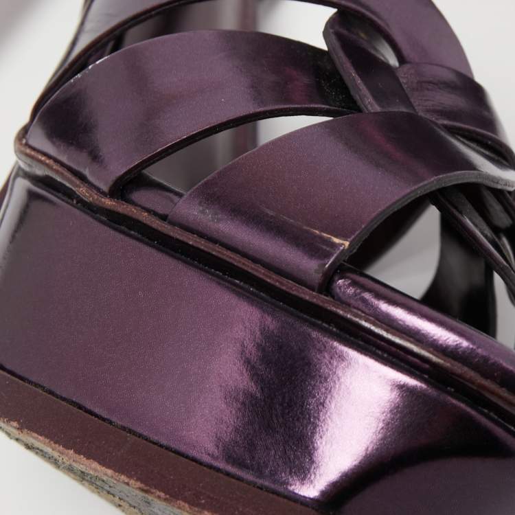 مملوكة مسبقًا Yves Saint Laurent Metallic Purple Leather Tribute Sandals Size 38.5