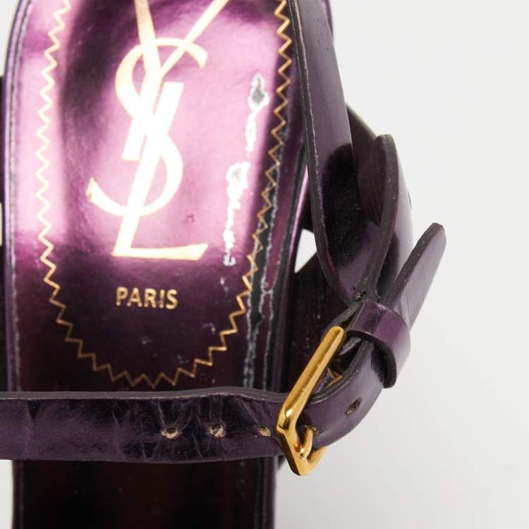 مملوكة مسبقًا Yves Saint Laurent Metallic Purple Leather Tribute Sandals Size 38.5