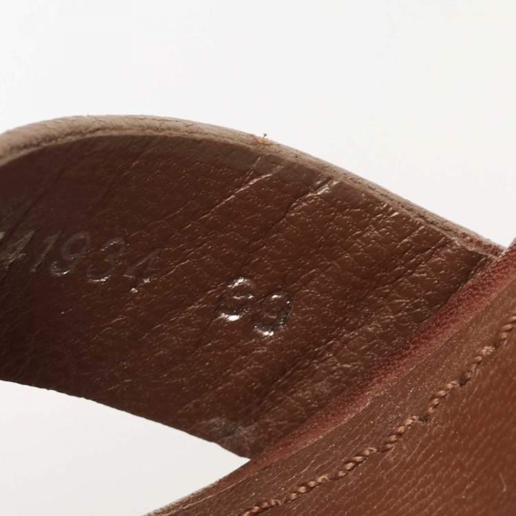 Pre Owned Yves Saint Laurent Brown Leather Platform Slide Wedge Sandals Size 39