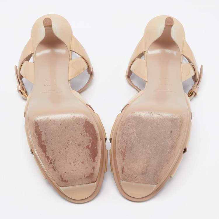 Pre Owned Yves Saint Laurent Beige Patent leather Tribute Sandals Size 39.5