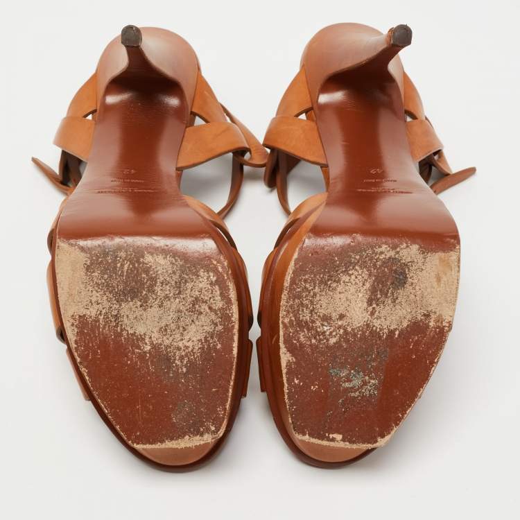 Pre Owned Yves Saint Laurent Tan Leather Tribute Sandals Size 42 