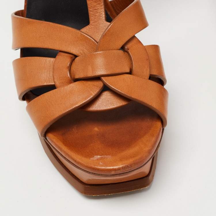 Pre Owned Yves Saint Laurent Tan Leather Tribute Sandals Size 42 